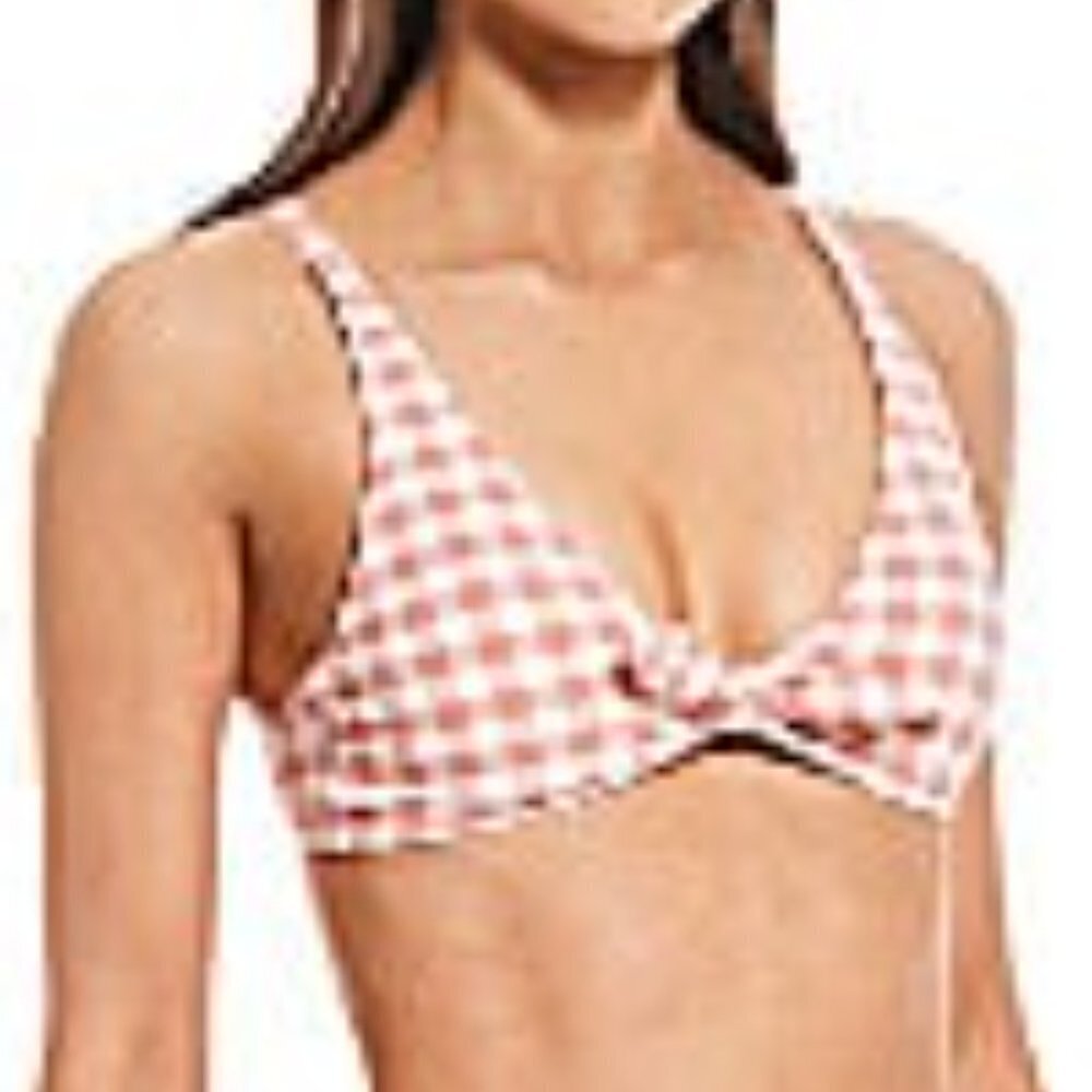 Gianni Bini Bikini Swim Top L Plaid Coral Padded 566